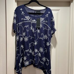 Cato Blue Asymmetrical Short Sleeve Blouse